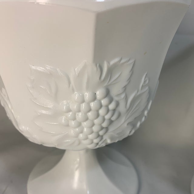 Indiana Glass Company Vintage White Milk Glass Pedestal Bowls by Indiana Glass - Pair For Sale - Image 4 of 6