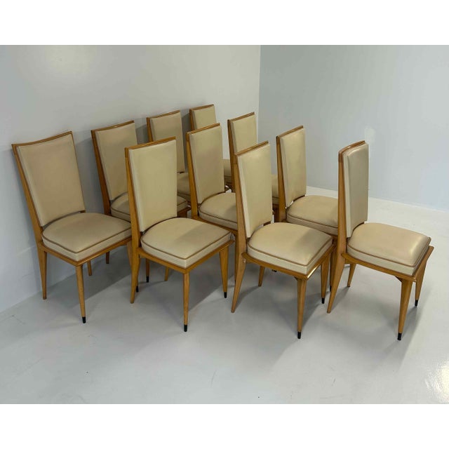 1930s Art Deco Chairs in Maple and Cream Leather, 1930s, Set of 10 For Sale - Image 5 of 11