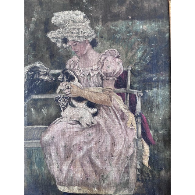 Woman with Dogs in a Garden, 1880s, Oil Painting on Canvas, Framed For Sale - Image 10 of 17