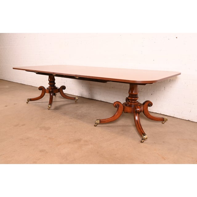 Baker Furniture Company Baker Furniture Style Georgian Banded Mahogany Double Pedestal Dining Table, Newly Refinished For Sale - Image 4 of 15