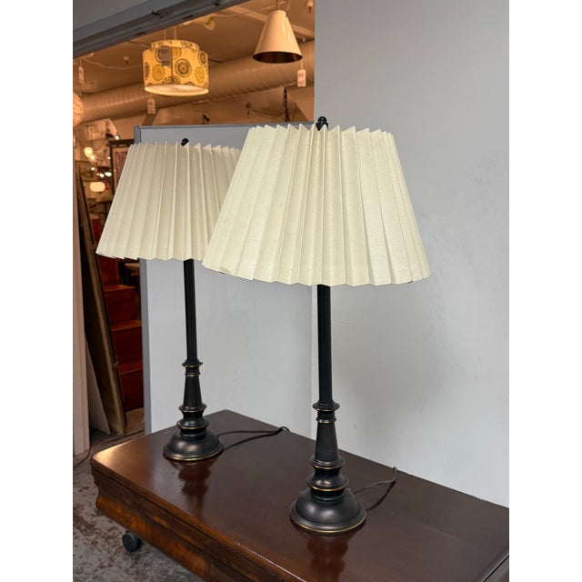 Traditional Stiffel Vintage Black & Brass Table Lamps , Pair For Sale - Image 3 of 12