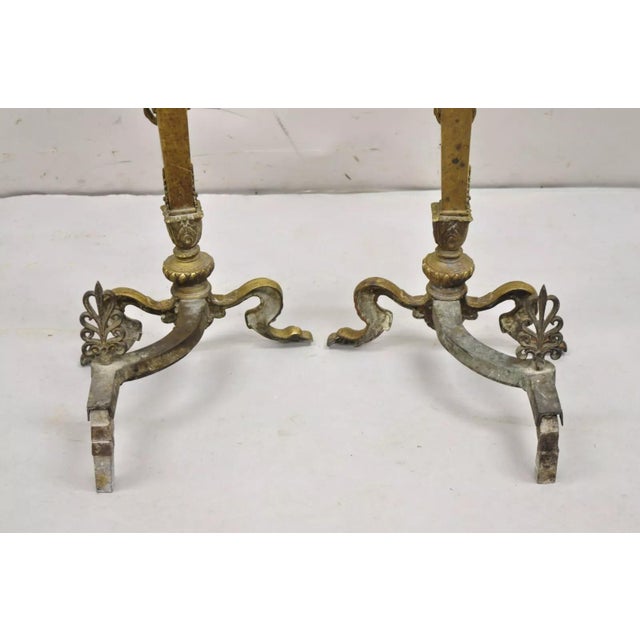 Antique French Empire Bronze Urn Finial Fireplace Andirons With Paw Feet - a Pair For Sale - Image 9 of 12
