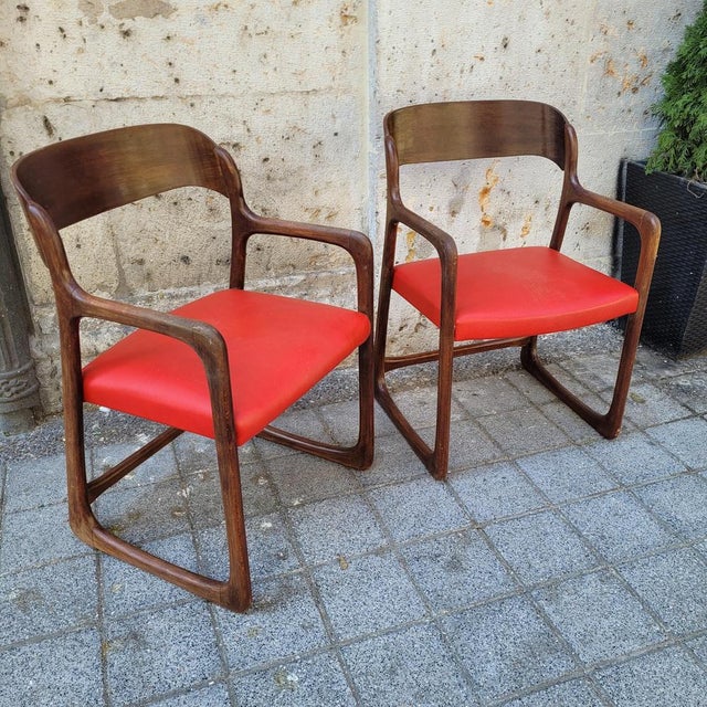 Mid-Century Wooden Traineau Chairs from Baumann, France, 1960s, Set of 2 For Sale - Image 13 of 18