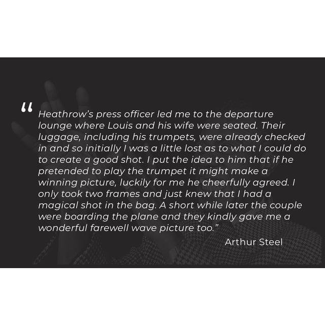 Louis Armstrong practices his scales exclusively for Arthur Steel’s camera whilst at London Heathrow airport, 1968,...