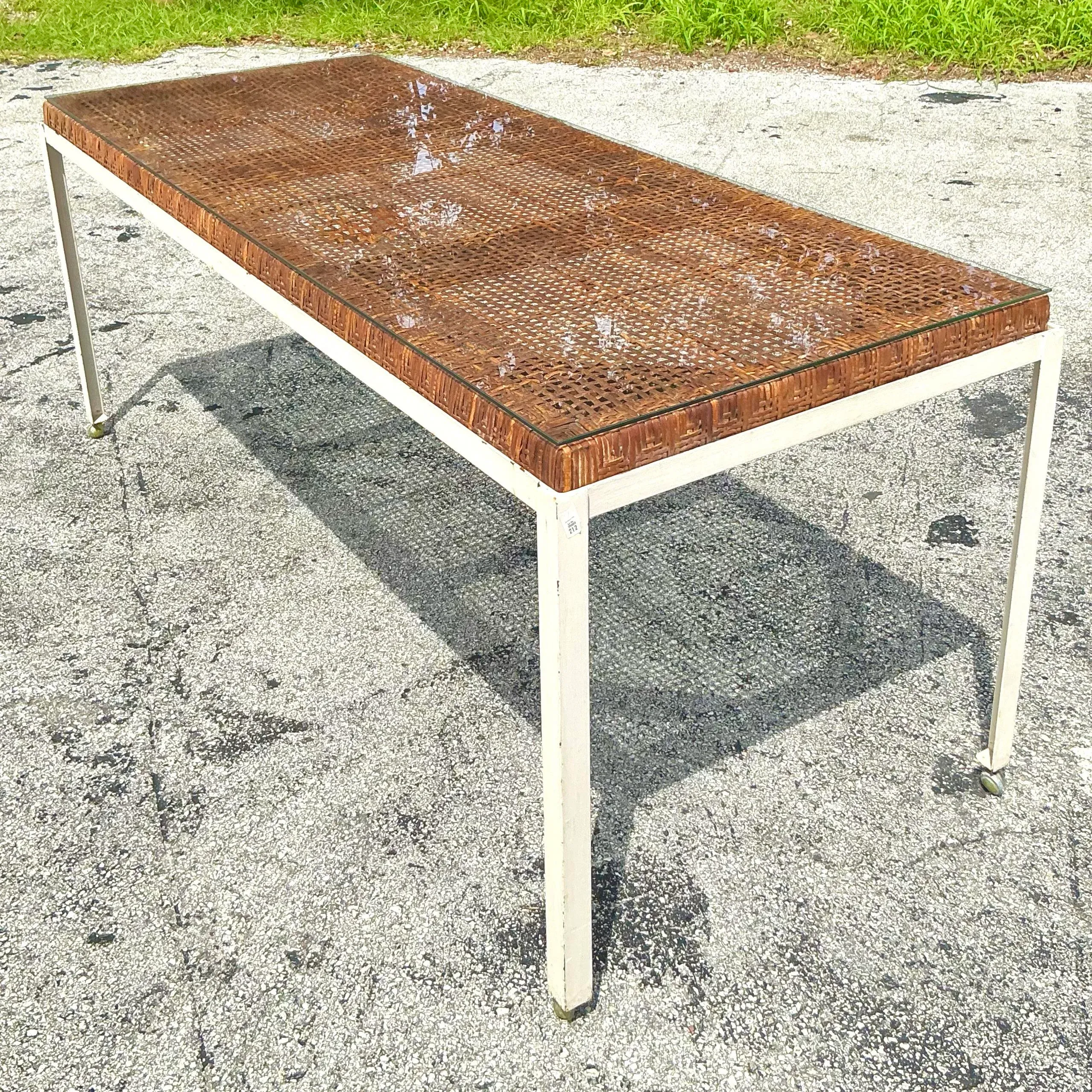 Vintage Coastal Danny Ho Fong for Trop-Cal Rattan Top Dining Table