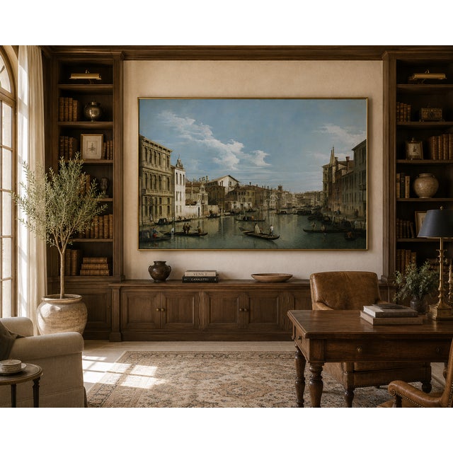 Brown The Grand Canal in Venice by Canaletto, Vintage Art Print, 24" X 16" For Sale - Image 8 of 9