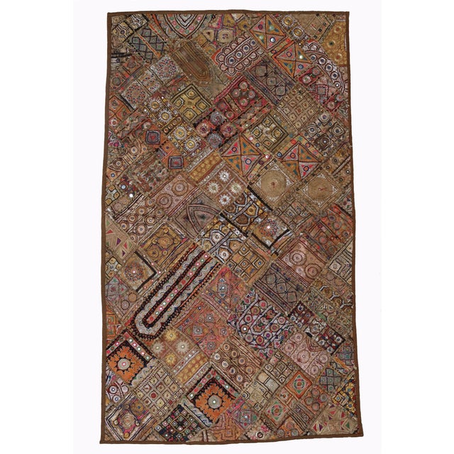 Patchwork wall hanging. Tribal mirror work bohemian look bedspread. Handmade by India craftsman from antique vintage...