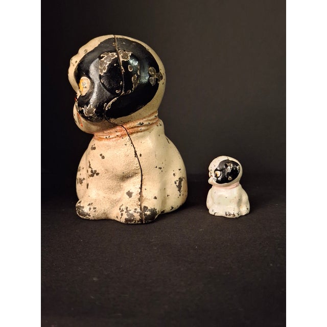 Hubley Manufacturing Company Antique Hubley Cast Iron Puppo Dog Coin Bank & Miniature Figure Set Grace Drayton For Sale - Image 4 of 17