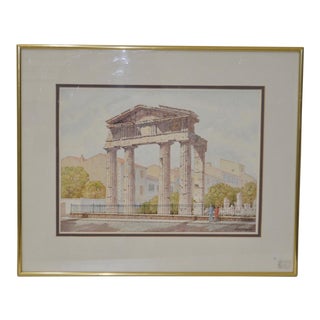 John Applegate "Athenian Ruin" Watercolor c.1950s For Sale