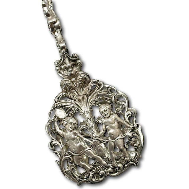 Fancy Antique Signed Peruzzi Italy Rococo Style Solid 800 Grade Coin Silver Pastry - Cannoli Serving Tongs For Sale In Boston - Image 6 of 12