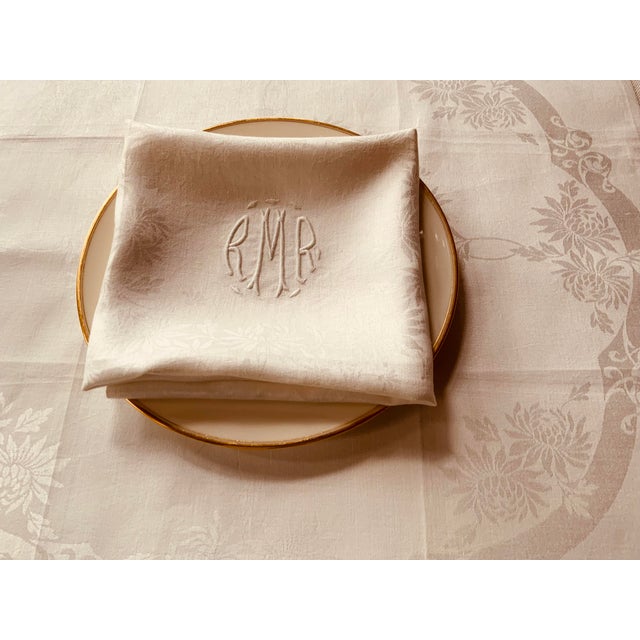 Exceptional Set of Six French Art Deco Linen Dinner Napkins With Monogram, C. 1910 For Sale - Image 10 of 10