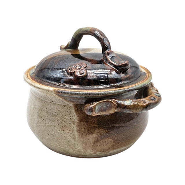 1980s Benitta Pauly California Studio Pottery Covered Stoneware Casserole 7" For Sale - Image 9 of 15