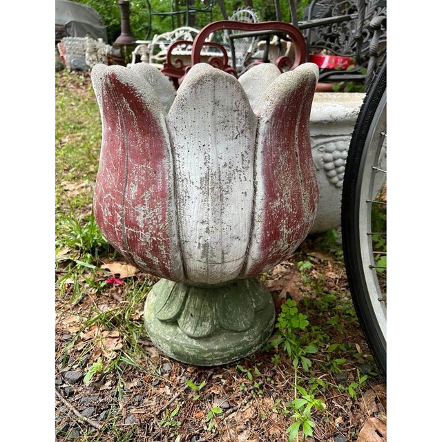 Late 20th Century Vintage Cast Cement Tall Flower Bud Tulip Fountain Topper Top For Sale - Image 5 of 6