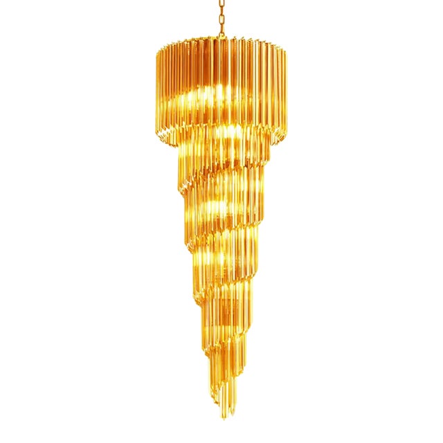 Contemporary Amber “Quadriedro” Murano Glass Twister Chandelier in Venini Style For Sale