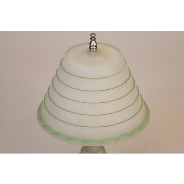 Green 1939 Art Deco Streamline Stepped Frosted Green Art Glass Table Lamp For Sale - Image 8 of 12