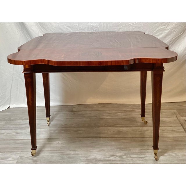 Elegant Mahogany With Inlay Intricate Dropleaf Ide Table For Sale - Image 9 of 12