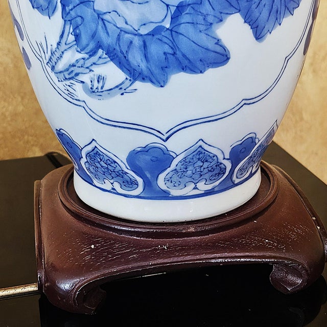 Metal Vintage Chinoiserie Blue & White Ginger Jar Table Lamp – 28” For Sale - Image 7 of 18