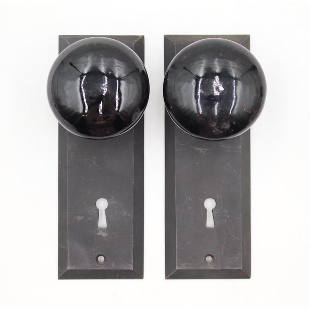 Traditional Vintage Classic Black Ceramic & Cast Iron Door Knob Set For Sale - Image 3 of 6