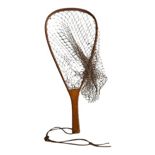 Mid-Century Cuming Fishing Net With Ruler, Flint Michigan, Rustic For Sale