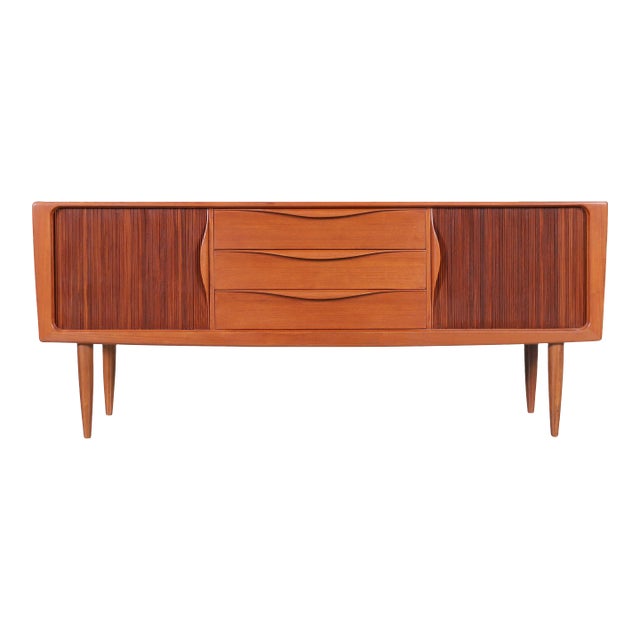1960s Danish Modern Teak Tambour Door Credenza For Sale