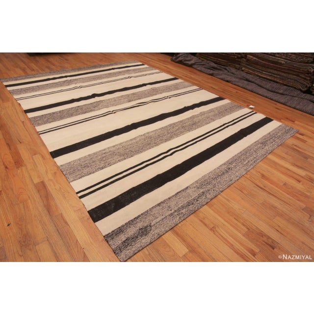 Modern Flatweave Room Size Black and White Color Kilim Rug, Origin / Country: Central Asia, Weaving Date: Newly Woven...