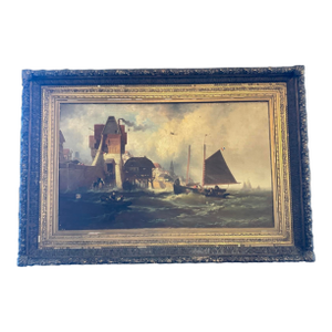 Late 19th Century Antique Victorian Nautical Seascape Oil Painting on Canvas FD Briscoe