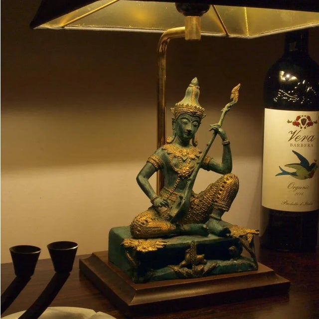 Beige Bronze Table Lamp of Prince Phra Aphai Man Playing Jakhee, Thailand, 1970s For Sale - Image 8 of 12