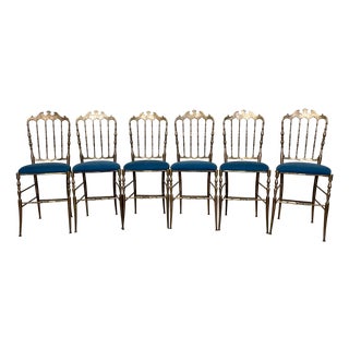Chiavarine Chairs in Brass and Fabric, 1950s, Set of 6 For Sale