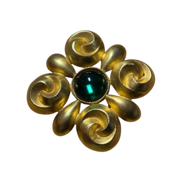 Vintage Signed David Dubin Maltese Cross in stunning gold and emerald green. Regency shines from this piece.