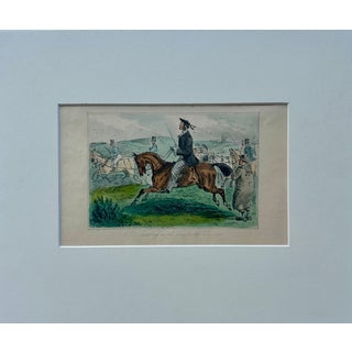 19th Century Hand-Colored English Equestrian Hunting Scene Engraving – “Mr. Bunting on His Way to The…” (Fox Hunt Print) For Sale