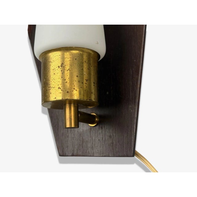 Danish Modern, Teak, Brass, Opaline Glass, Wall Lights, Denmark, 1960s For Sale In New York - Image 6 of 10
