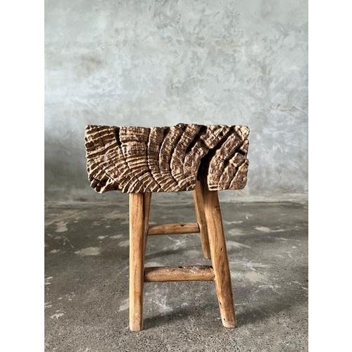 Small Organic Blond Asian Teak Quadripod Bench, Sepuluh For Sale - Image 18 of 18