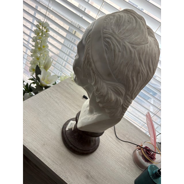 Neoclassical 1960s Large Neoclassical Classical Male Bust Sculpture – White Stone/Marble on Black Marble Base For Sale - Image 3 of 12