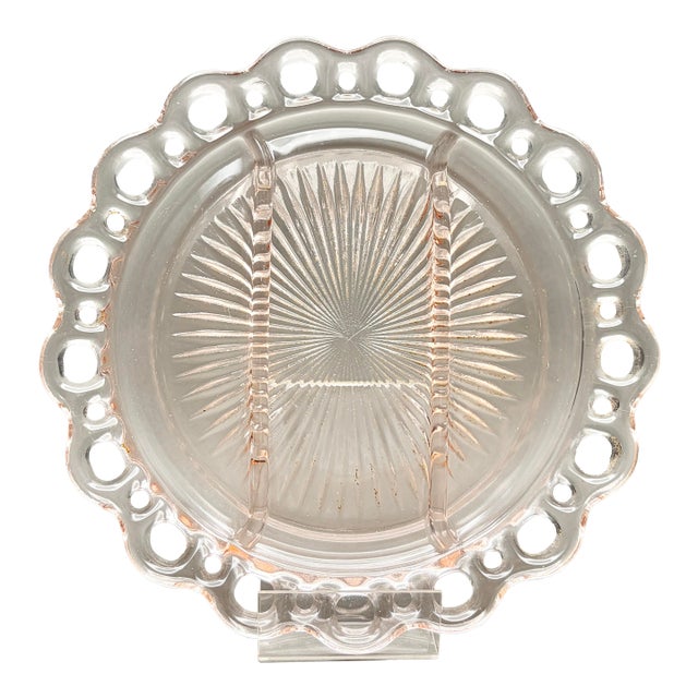 Vintage Pink Anchor Hocking Depression Glass “Old Colony” 3 Part Divided Relish Dish Platter For Sale