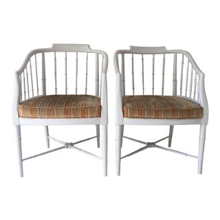 1970s Hollywood Regency Faux Bamboo Arm Chairs - a Pair For Sale