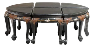 Vintage Chinese Tables in Black Lacquered Wood with Carvings, 1950s, Set of 6
