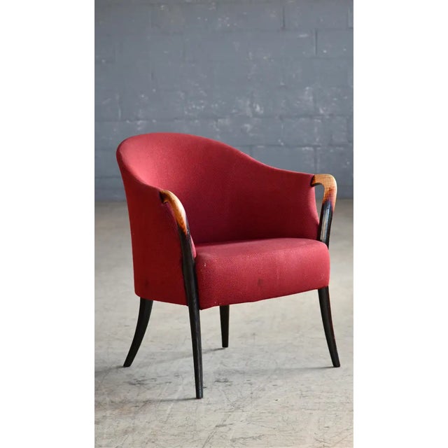 Danish Mid-Century Lounge Chairs in Red Wool and Ash Armrest Ca. 1970 - Set of 2 For Sale In New York - Image 6 of 8