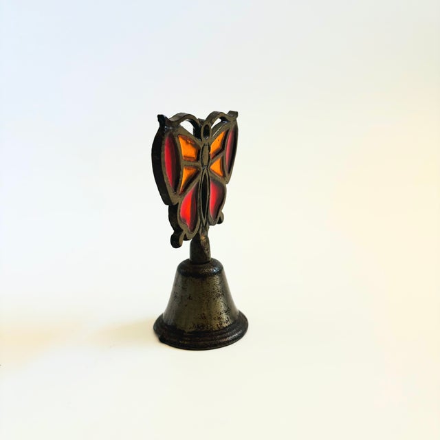Stained Glass and Brass Butterfly Bell For Sale - Image 4 of 10