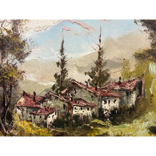 European Lakeside Village Oil Painting, Signed For Sale In San Francisco - Image 6 of 12
