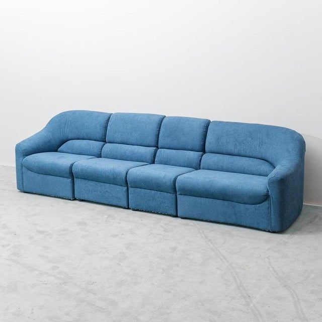 Modular Sofa in Blue Fabric, 1970s, Set of 4 For Sale - Image 14 of 14