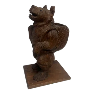 1950 Black Forest Style Carved Bear & Backpack