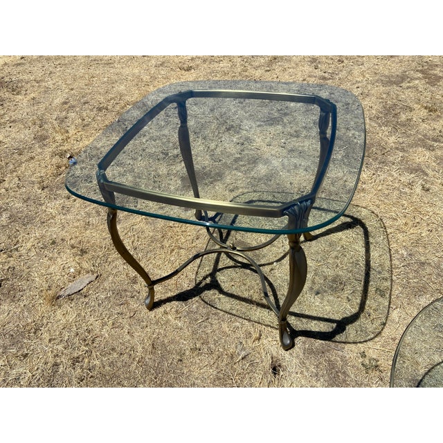Vintage Hollywood Regency Style Oval Glass-Top Coffee Table and Side Table Set For Sale - Image 11 of 18