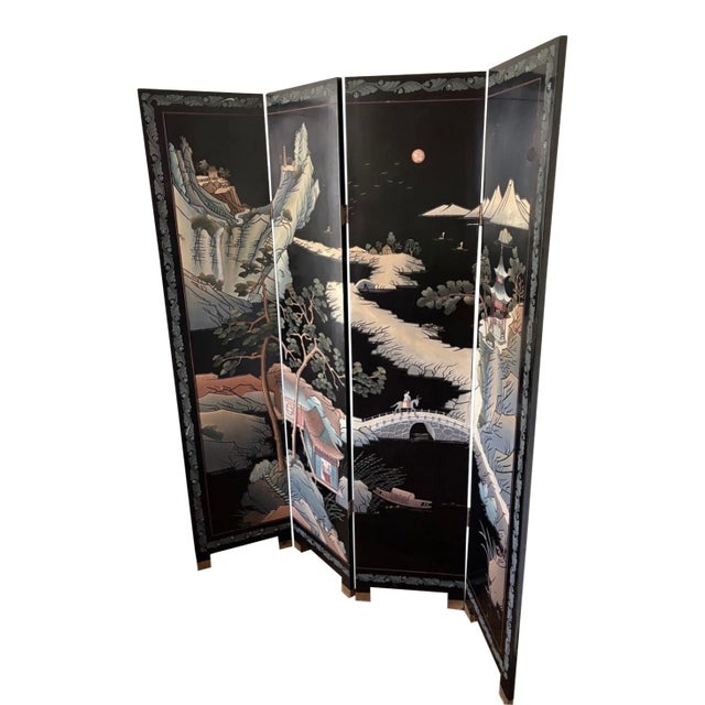 1960s Chinese Export Four-Panel Coromandel Lacquer Folding Screen For Sale