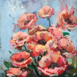 Original Painting Expressionist Red Flower Poppy by Valeriya Serova