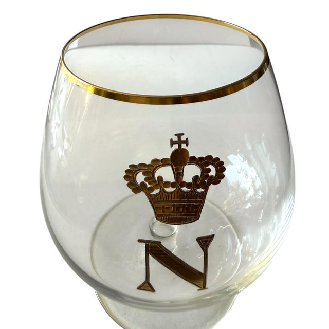 Vintage French Empire Napoleon “N” in the Style of Baccarat Gilt Brandy Snifters, Set of 7 For Sale In Los Angeles - Image 6 of 8