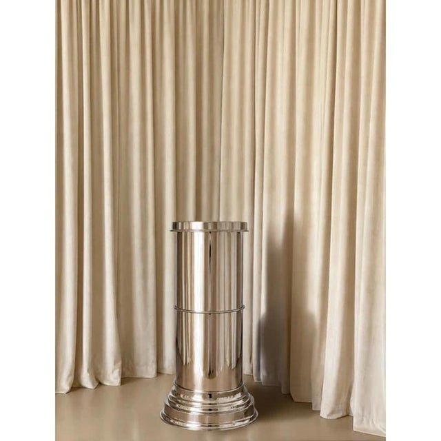 Metal RL 09 Cylindrical Pedestal in Licorice Glossy Varnished Aluminum by Caspal For Sale - Image 7 of 11