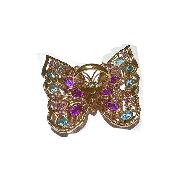 Bochic "Orient" Multi Amethyst & Topaz Brooch/ Pendent or Ring Set In 18K Gold & Silver Natural Multi Blue Topaz 23 carats...