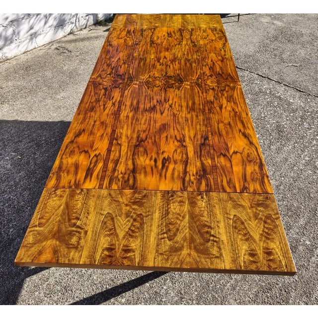 Mid-Century Modern Flamed Wood Veneer Dining Table with Brass Feet, 1960s For Sale - Image 13 of 18