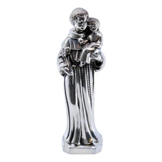 Silver Statuette of Saint Anthony Holding Boy and Flowers For Sale