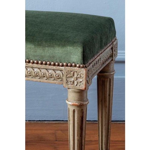 French Louis XVI Upholstered Painted Ottomans, 19th Century, Set of 2 For Sale - Image 11 of 14